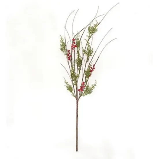 34" Long Cedar Greenery and Berries Branch with Sturdy Brown Stem {1}