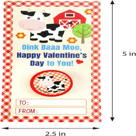 Tiny Mills 36 PACK Farm Animals Barnyard Valentine's Day Cards with Stampers for Valentine's Day Classroom Exchange {6}