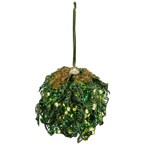 Northlight Sequin and Glitter Leaf Vines Christmas Ball Ornament - 4" - Green {5}