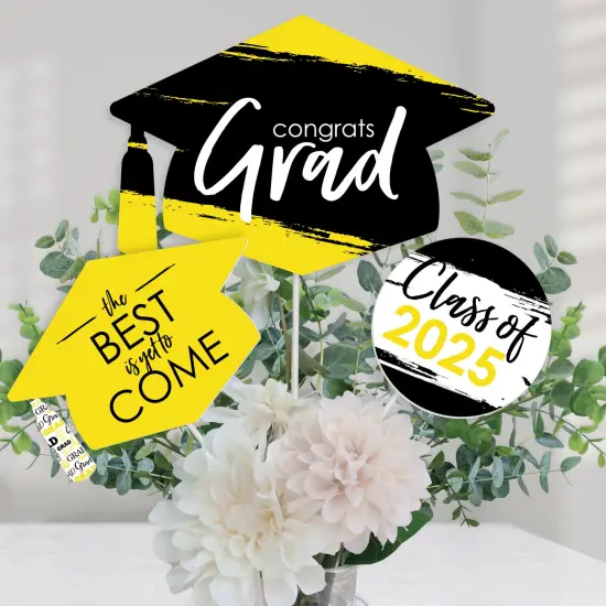 Big Dot of Happiness Yellow 2025 Graduation Party Centerpiece Sticks - Table Toppers - Set of 15 {1}