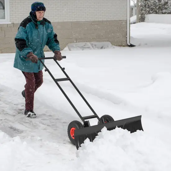 Costway 36" Snow Shovel Pusher with 10" Inflatable Wheels Adjustable Handle & Head Black {2}