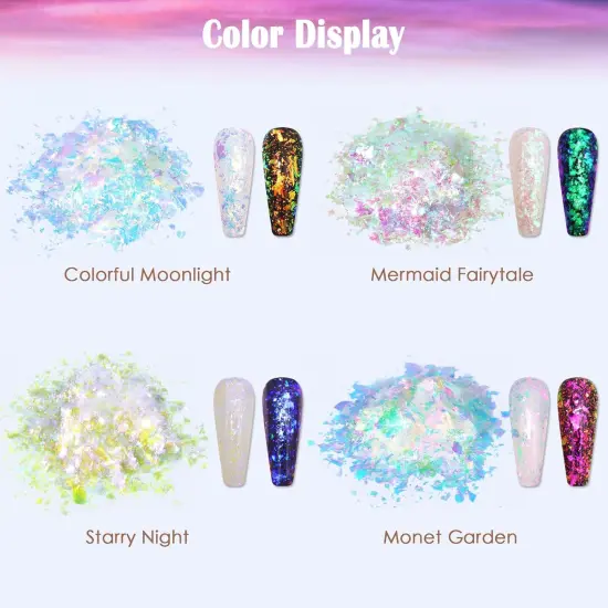 Colorful Moonlight Chameleon Flakes Nail Glitter Irregular Opal Nail Foil Flakes Chunky Confetti Color {3}