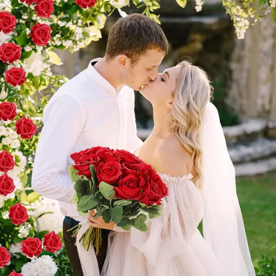 Bulk Real Touch Long Stem Silk Roses Bouquets Realistic Faux Flowers {4}