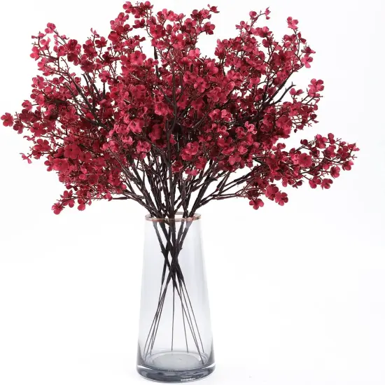 10 Pcs Babys Breath Artificial Gypsophila Flowers - Burgundy {1}
