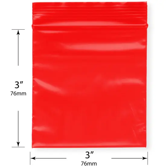Plymor 3" x 3", Red 2 Mil Zipper Reclosable Plastic Bags {3}