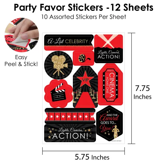 Big Dot of Happiness Red Carpet Hollywood - Movie Night Party Favor Sticker Set - 12 Sheets - 120 Stickers {4}