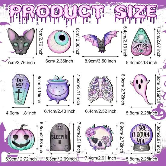 36 Pcs Halloween Wooden Ornaments Cute Purple Pink Spooky Tree Ornaments - Cute {3}