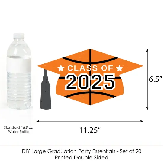Big Dot of Happiness Grad Basketball - Grad Cap Decorations DIY 2025 Graduation Large Party Essentials - Set of 20 {7}