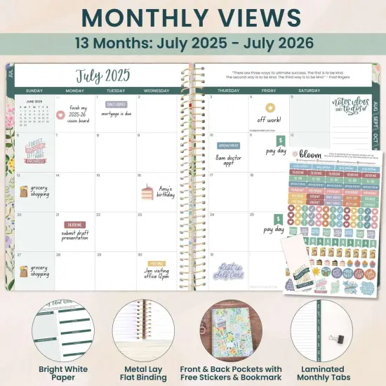 bloom daily planners 2025-26 Academic Planner, Soft Cover, 8.5" x 11", Garden Party, Beige {3}