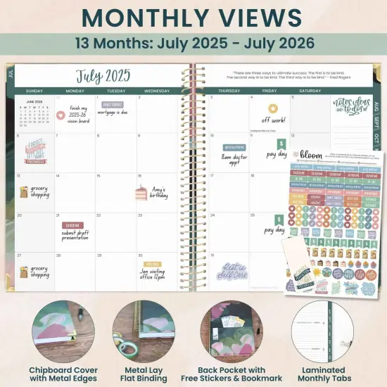 bloom daily planners 2025-26 Academic Planner, Hard Cover, 8.5" x 11", Emerald Paint Strokes {3}