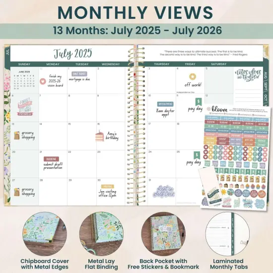 bloom daily planners 2025-26 Academic Planner, Hard Cover, 8.5" x 11", Garden Party, Beige {2}