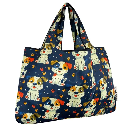 Wrapables Large Foldable Tote Nylon Reusable Grocery Bags, Puppies and Paws {1}