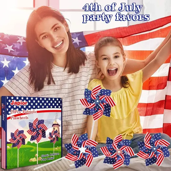 Patriotic Pinwheels 24Pcs 4th of July Pinwheels American Flag Red White and Blue Pinwheels Bulk for Kids 4th of July Decorations {2}