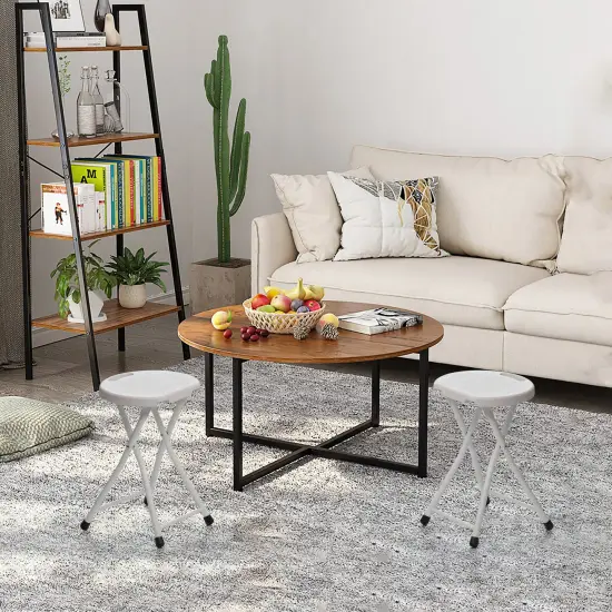 Basicwise 18-inch Portable Folding Stool with Handle Compact Chair with Non-Slip Feet and Metal Frame Legs for Indoor & Outdoor Use Ideal for Dorm Kitchen Vanity Game Room Garden Porch & Home Bar White {6}