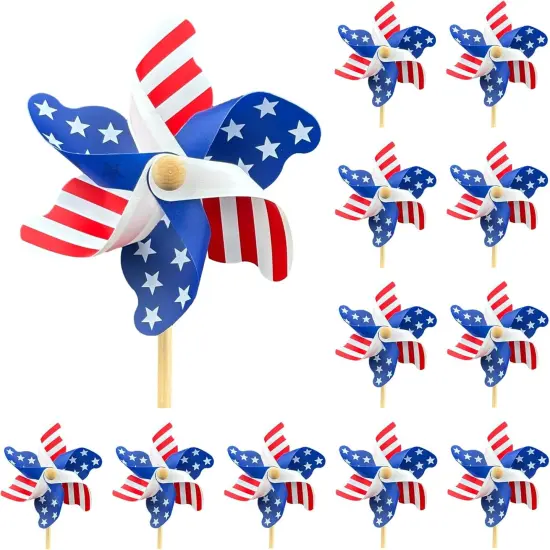 12 Pack Patriotic Pinwheels, American Flag Pinwheels, Wind Spinners for Yard for 4th of July Decor {1}