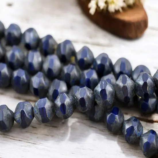 *16* 9mm Navy Blue Picasso Central Cut Round Beads {4}