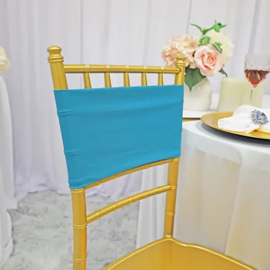 10 Pieces Vibrant Stretch Turquoise Spandex Chair Bands 7 x 13 Inches {2}