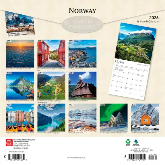 Norway | 2026 12 x 24 Inch (Hanging) Monthly Square Wall Calendar | Plastic-Free {2}