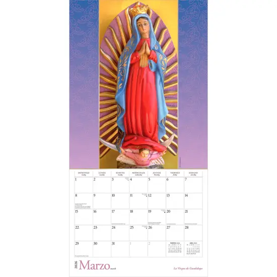 La Virgen de Guadalupe | 2026 12 x 24 Inch (Hanging) Monthly Square Wall Calendar | English/Spanish Bilingual | Plastic-Free {3}