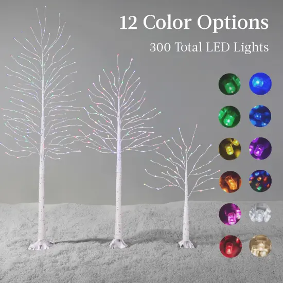 Best Choice Products Set of 3 Lighted Twig Birch Trees, 4ft, 6ft, 8ft w/ 300 LEDs, Warm White, Multicolor Lights {4}