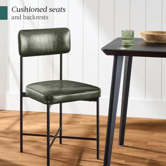 Best Choice Products Faux Leather Dining Chair Set of 2, Standard Height w/ Metal Frame Moss Green {6}