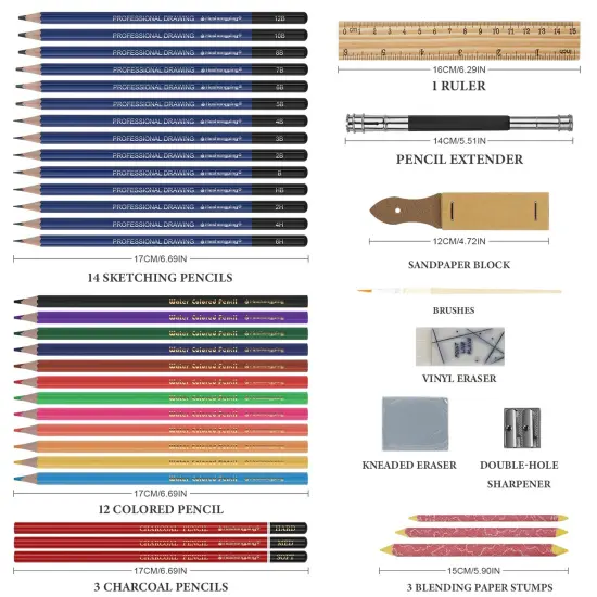 Sketch Drawing Kit Graphite Pencils, Charcoal Pencils, Watercolor Pencils, Colored 40pcs Professional Sketching Pencils, Coloring Pencil Set for Artists Adults Beginners Pro Art Supplies {3}