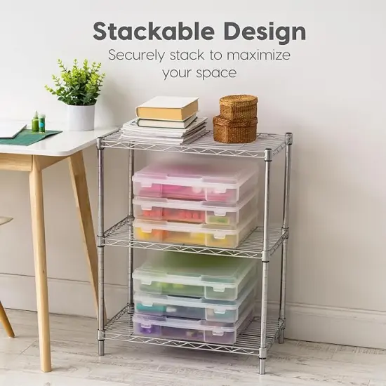 12" x 12" Paper, 6 Pack Thick Portable Plastic Scrapbook Paper Storage Cases with Built-in Handle for Art and Craft Supplies Yarn File Paper Office Documents Toys, Rounded Corner, Clear {2}