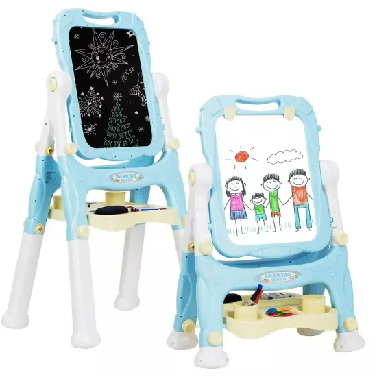 Kids Gift Double Sided Art Creative Easel Adjustable Height w/Accessories Blue {1}
