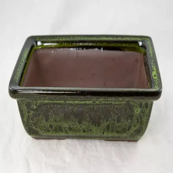 Rectangular Glazed Bonsai & Succulent Pot + Mesh 8"x 5.75"x 2.5" - Moss Green {3}