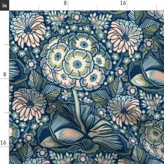 Various Fabrics by the Yard or Fat Quarter Retro Bold Floral Maximalist Botanical Blue Green Flowers Nature Garden Blossom Modern Custom Printed Fabric by Spoonflower {2}