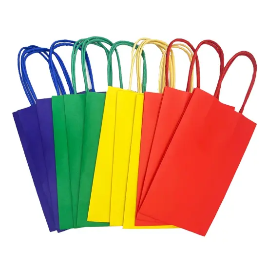Angels Special Occasions 12 Pack Kraft Bag 8" x 5" - Blue, Yellow, Green & Red Assorted Colors {3}
