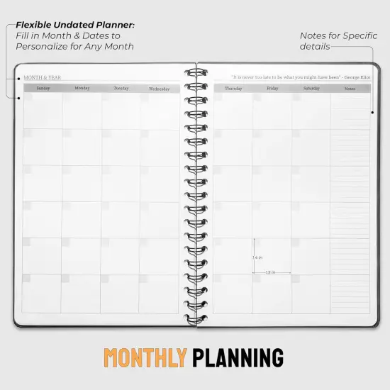 Undated Hardcover Monthly Planner 2025-2026 - 18 Month Monthly Calendar Planner Book for School Office and Home - Blank Monthly Planners for Goals Tasks and Dates - B5(6.9" x 9.8") Black {2}