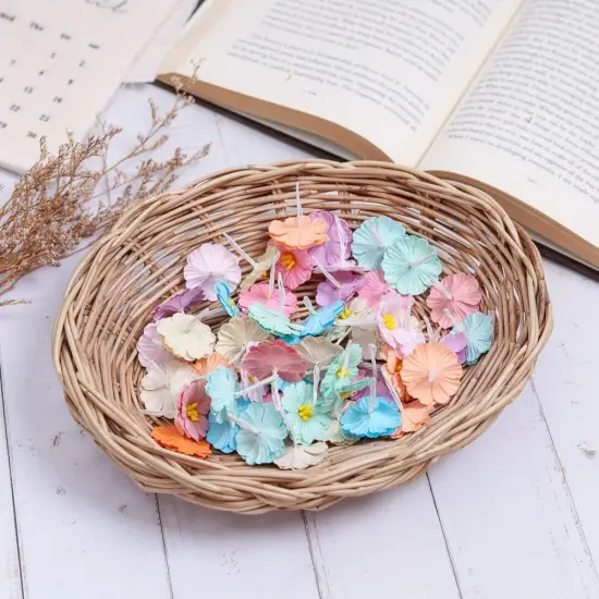 50 Pcs Artificial Handmade Mulberry Paper Craft Flowers (Pastels Tone) {3}