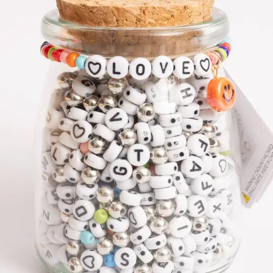 Love Beaded Word Bracelet Round Letter Diy Bead Jar with Ceramic Happy Face Charm {1}
