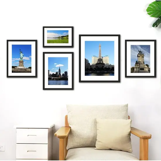 11x14 Picture Frame Set of 6, Display Pictures 8x10 with Mat or 11x14 Without Mat for Wall Mounting or Table Top, Photo Frames Collage for Wall Decor, Black Woodgrain. {4}