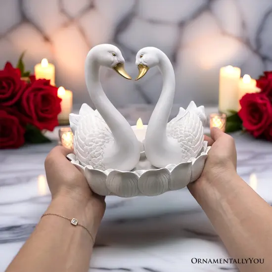 Elegance in Union Swan Figurine and Tealight Candle, 7" Romantic Couples Gift for Valentine or Anniversary {5}