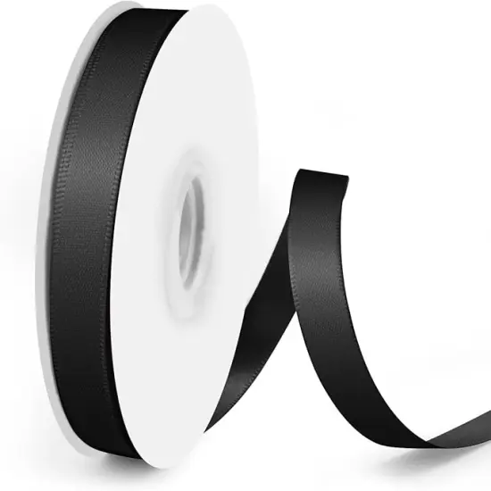 Solid Double Face Fabric Ribbon, 3/8" X 25 Yards, Polyester Satin Ribbons Perfect for Crafts, Gift Package Wrapping, Wedding Decorations, Baby Shower - Black {1}