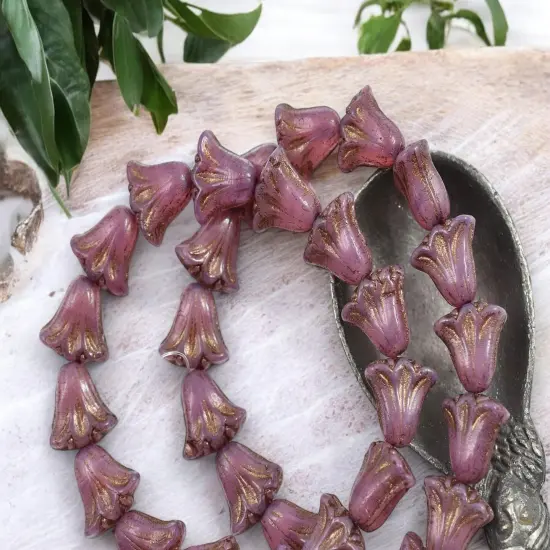 *15* 9x10mm Bronze Washed Pink Opaline Lily Flower Beads {2}