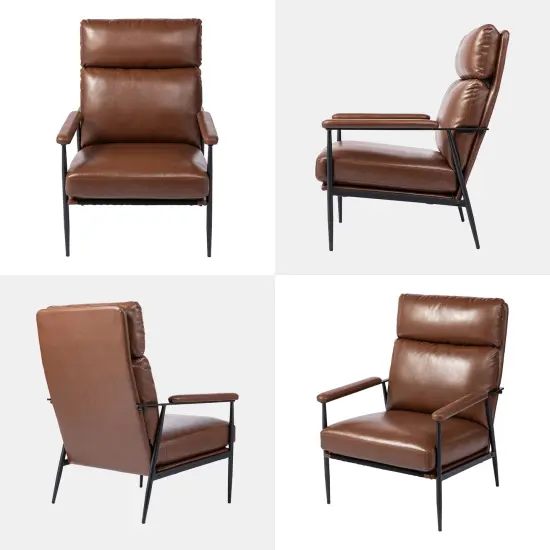 33.75"W Mid-Century Modern Leatherette Armchair With High Back and Padded Arms Brown {5}