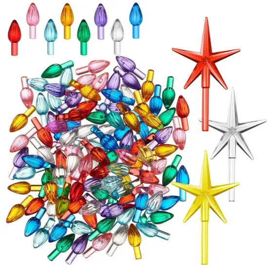 108 Replacement Ceramic Christmas Tree Twist Light Bulbs and 3 Star Toppers {1}
