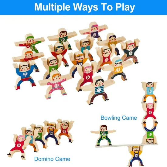 Wooden Stacking Toys,16Pcs Circus Hercules Acrobatic Troupe Interlock Toy,Balancing Building Blocks Game Toddler Puzzle Toys,for 3 4 5 6 Years Old Kids Adults {3}