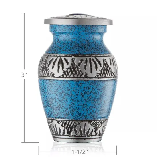 Small Keepsake Cremation Urns for Human Ashes, Set of 4 Blue and Silver w Case {2}