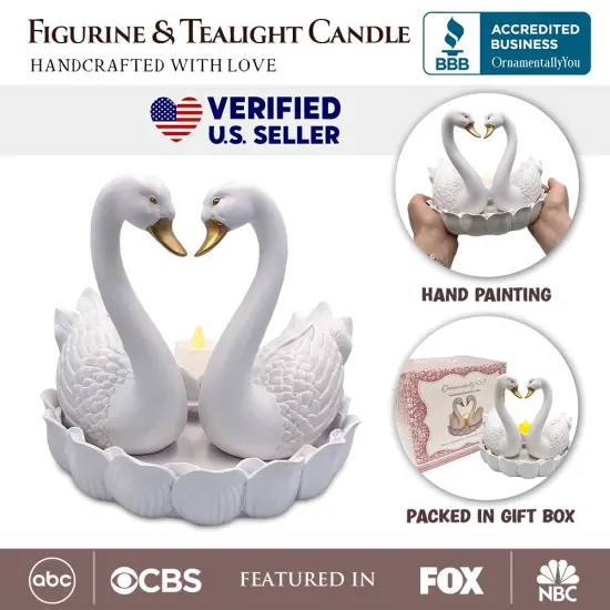 Elegance in Union Swan Figurine and Tealight Candle, 7" Romantic Couples Gift for Valentine or Anniversary {2}
