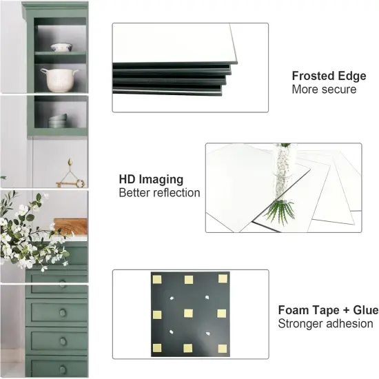 Full Length Mirror Tiles (Glass, 12''x12''x 4PCS), Large Full Body Wall Mirror for Door {5}