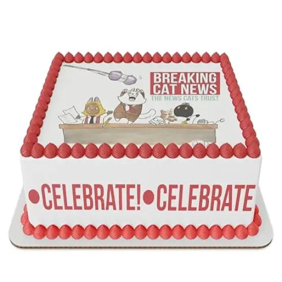 1/4 Sheet Breaking Cat News Birthday Edible Cake Topper Kit {1}