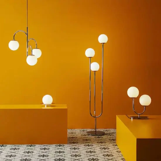 Chrome Plated Table Lamp with Opal Glass Shade 17" {3}