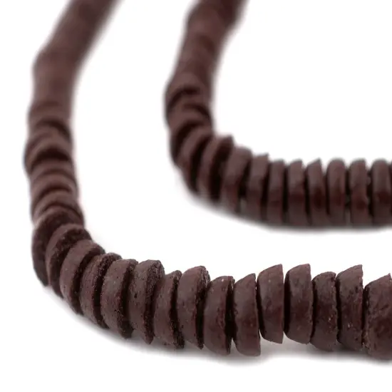 The Bead Chest Brown Sandcast Disk Beads - Full Strand of 7mm African Rondelle Donut Glass Beads from Ghana {1}