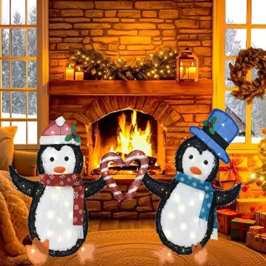 Decorative Heart Penguin Figurines, Set of Two for Indoor Outdoor Display 30 Inch 32 Inch {4}