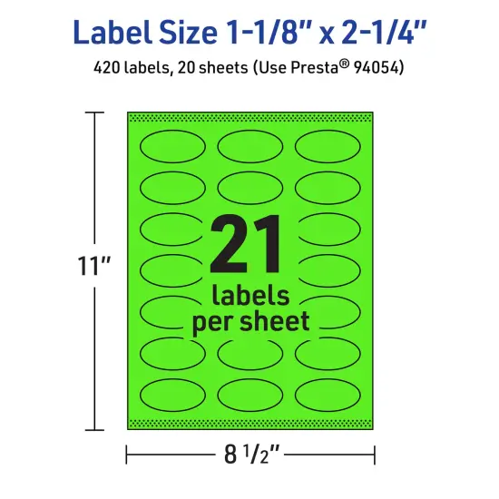 Avery Neon Green Paper Labels, 1-1/8" x 2-1/4" Oval {5}