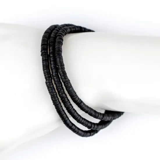The Bead Chest Boho Stretch Bracelet, Black - Stackable African Vinyl Heishi, Unisex for Men & Women {4}